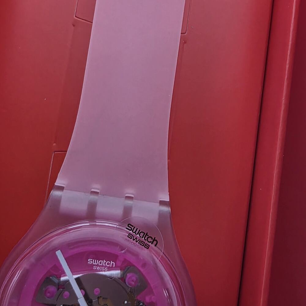 Swatch Pink Transparent Dial Pink Silicone Strap Watch - Picture 5 of 12